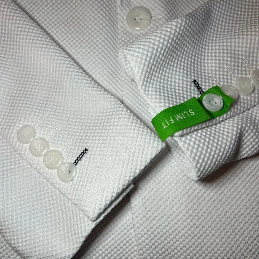 Tom Baine Slim Fit Performance Stretch Waffle Solid Sport Coat White Mens Large
